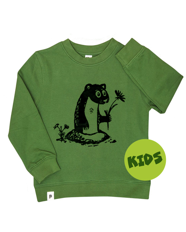 päfjes - Erdmännchen mit Blume - Kinder Bio Sweater - Organic Cotton - Grün
